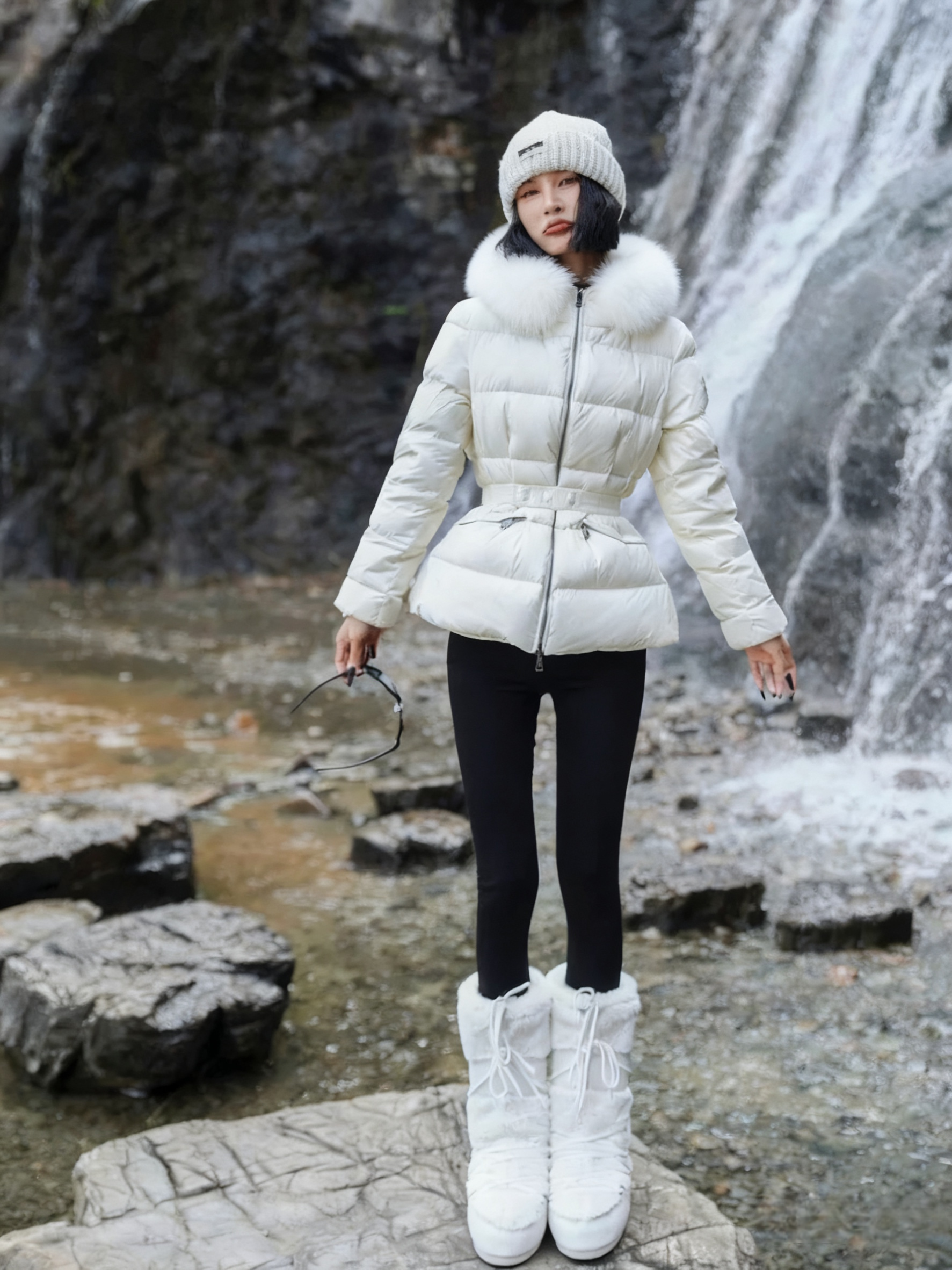 【黄黄定制】短款 狐狸毛90白鸭绒 设计师款收腰羽绒服冬季时尚