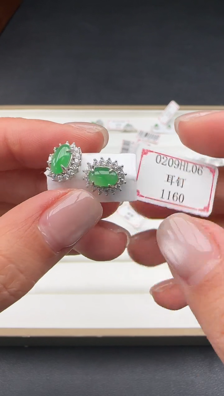 【闪购商品】翡翠耳饰银S925镶嵌0209HL06