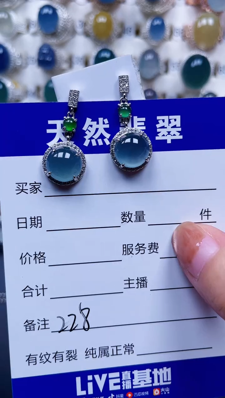 银S925镶嵌翡翠耳饰228