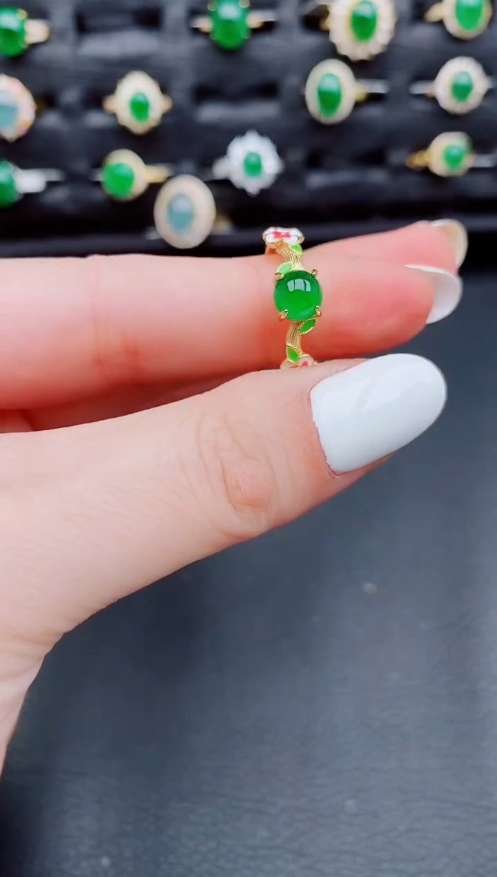 【闪购商品】翡翠戒指银S925镶嵌天然a货翡翠63