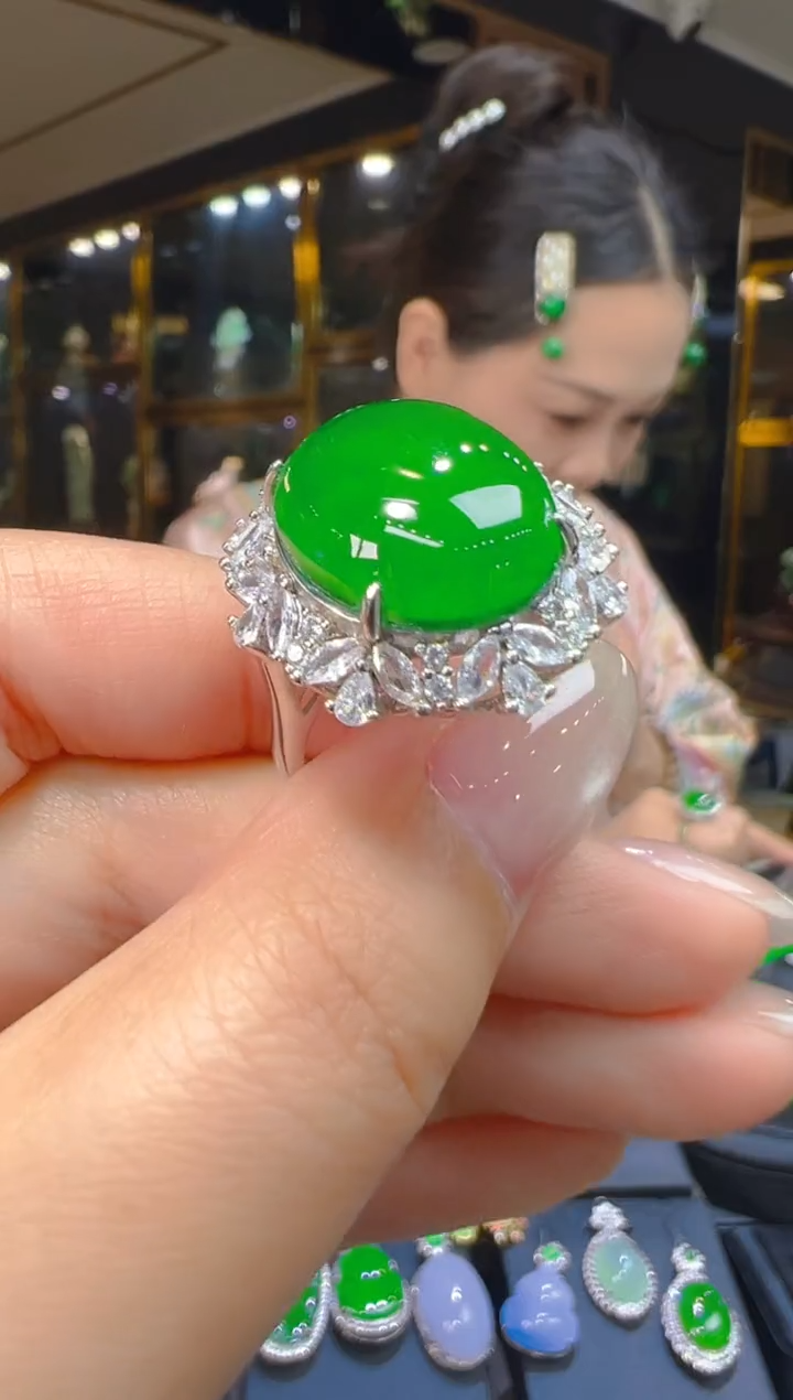 银S925镶嵌戒指翡翠065(多样性发货发其一)
