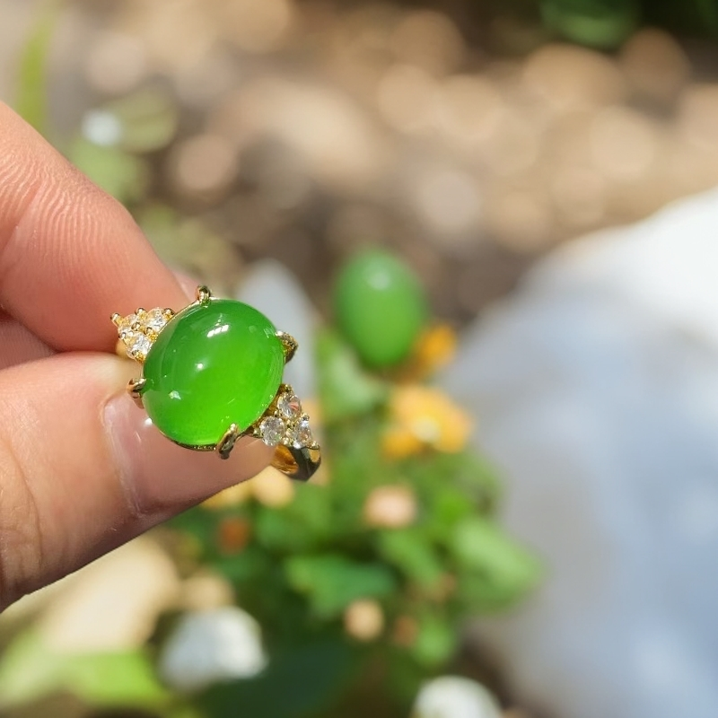 M182【珠宝清仓】满绿蛋面戒指