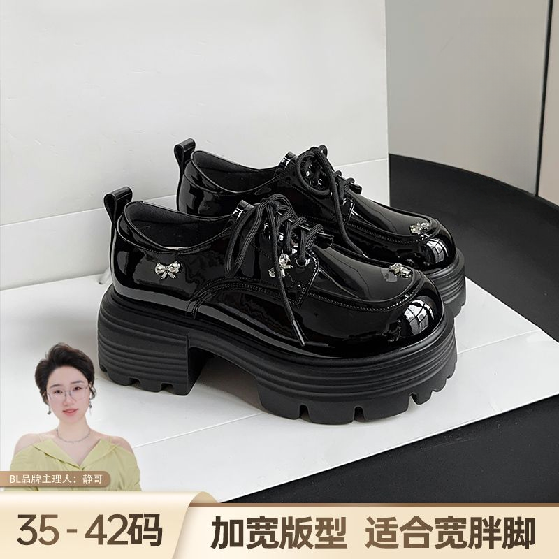 BL断码捡漏静哥加宽大码女鞋P36220黑色乐福系带小皮鞋英伦风厚底