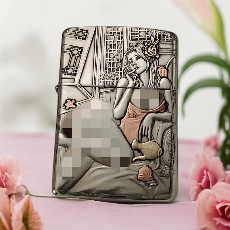 佐罗【潘金莲镶嵌】二代盔甲机防风煤油打火机礼物手把件浮雕