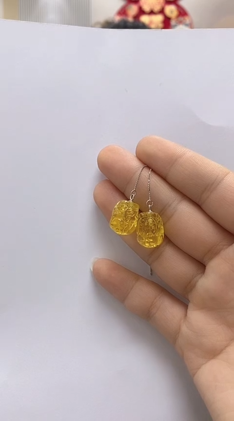 【闪购商品】琥珀裸石银S925镶嵌琥珀耳线