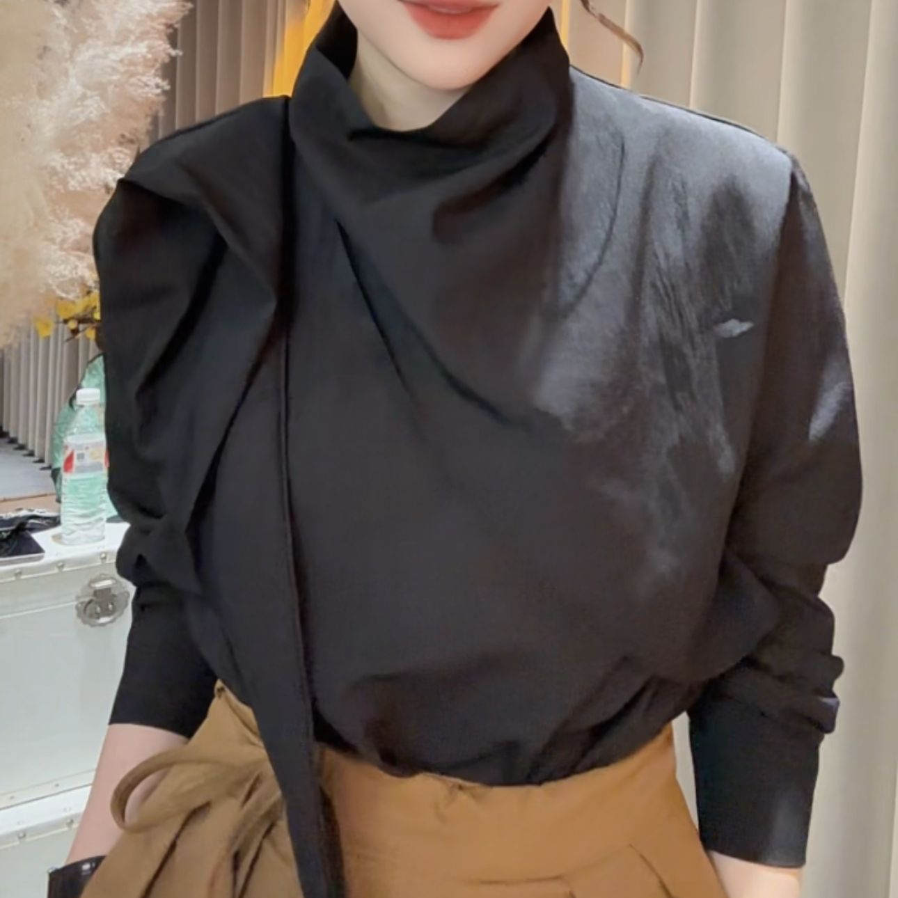 HUIHUI 韩系通勤小领结简约百搭长袖衬衫·