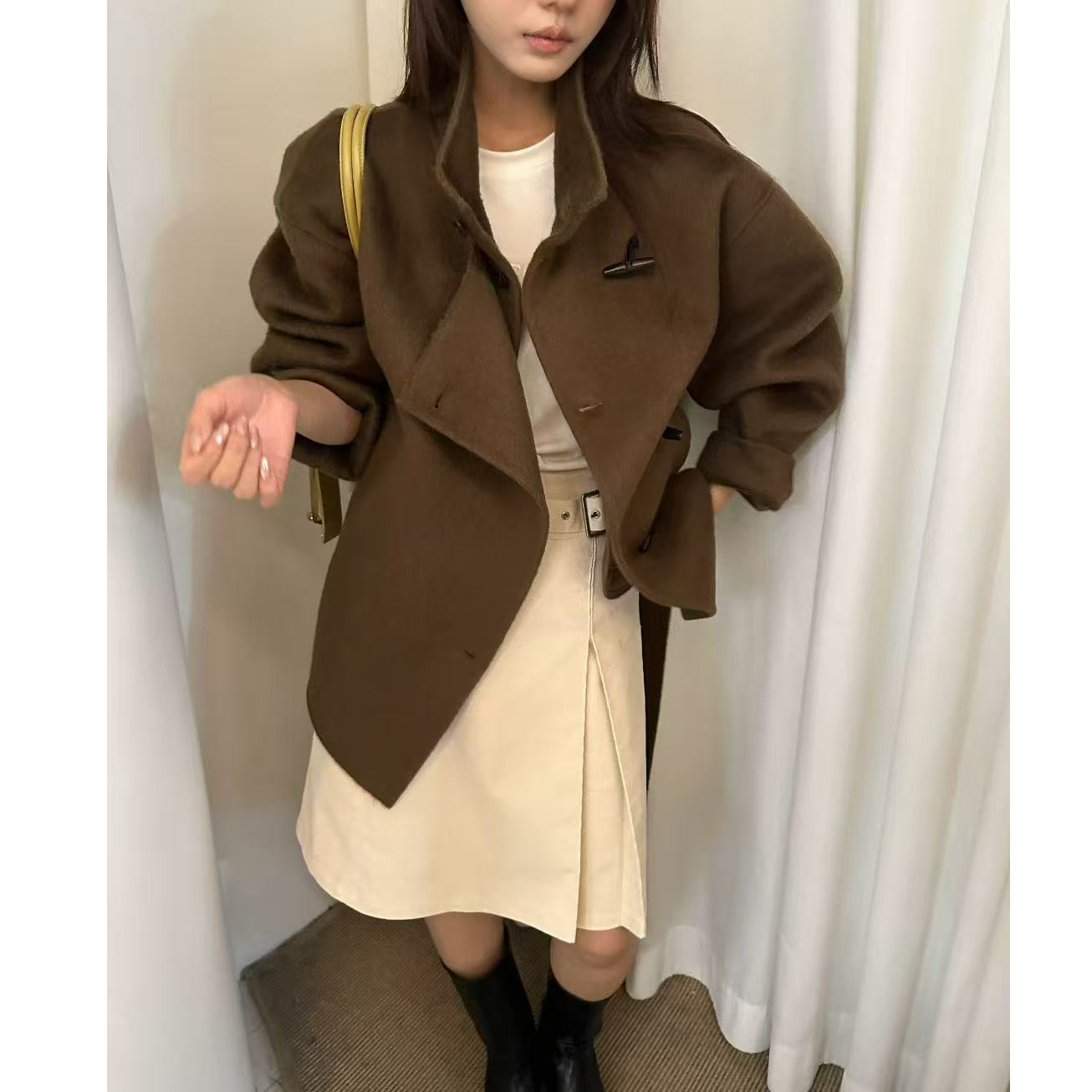 十三行ALLO FU-冬季福秒通勤复古短款双面羊毛外套#896