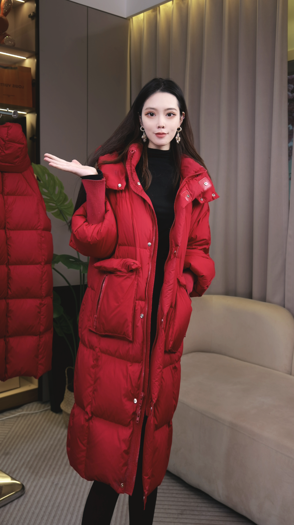 90鸭绒服冬天新款百搭韩版连帽过膝时尚休闲宽松外套羽绒服女款