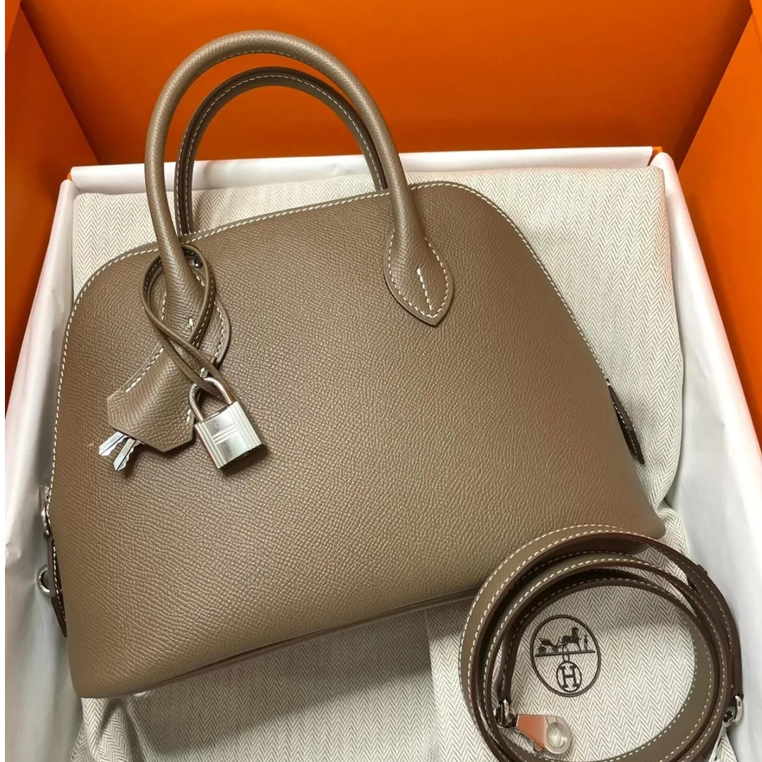 未使用 Hermes/爱马仕 小花Jerry保龄球包 25大象灰 W刻 银扣