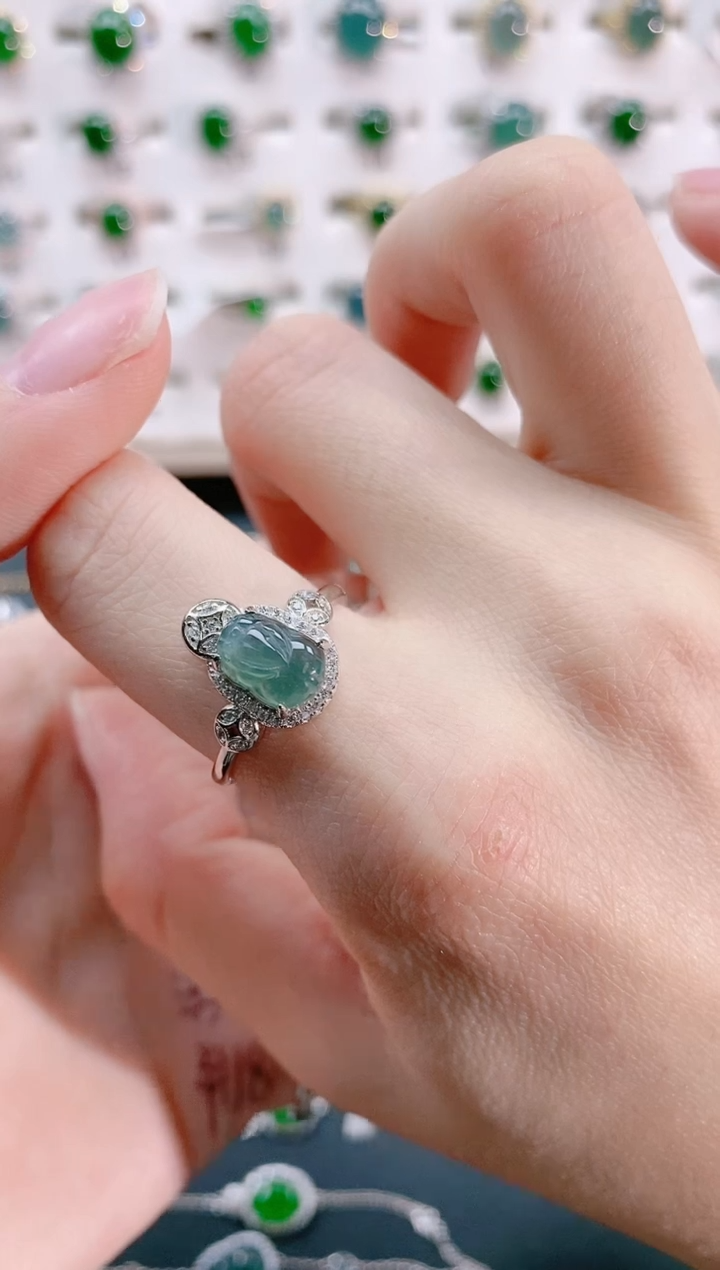 【闪购商品】翡翠戒指银S925镶嵌天然翡翠