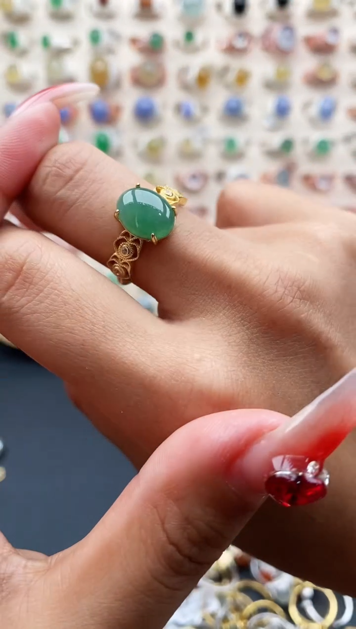 【闪购商品】翡翠戒指银S925镶嵌缅甸天然A货翡翠111 5+6