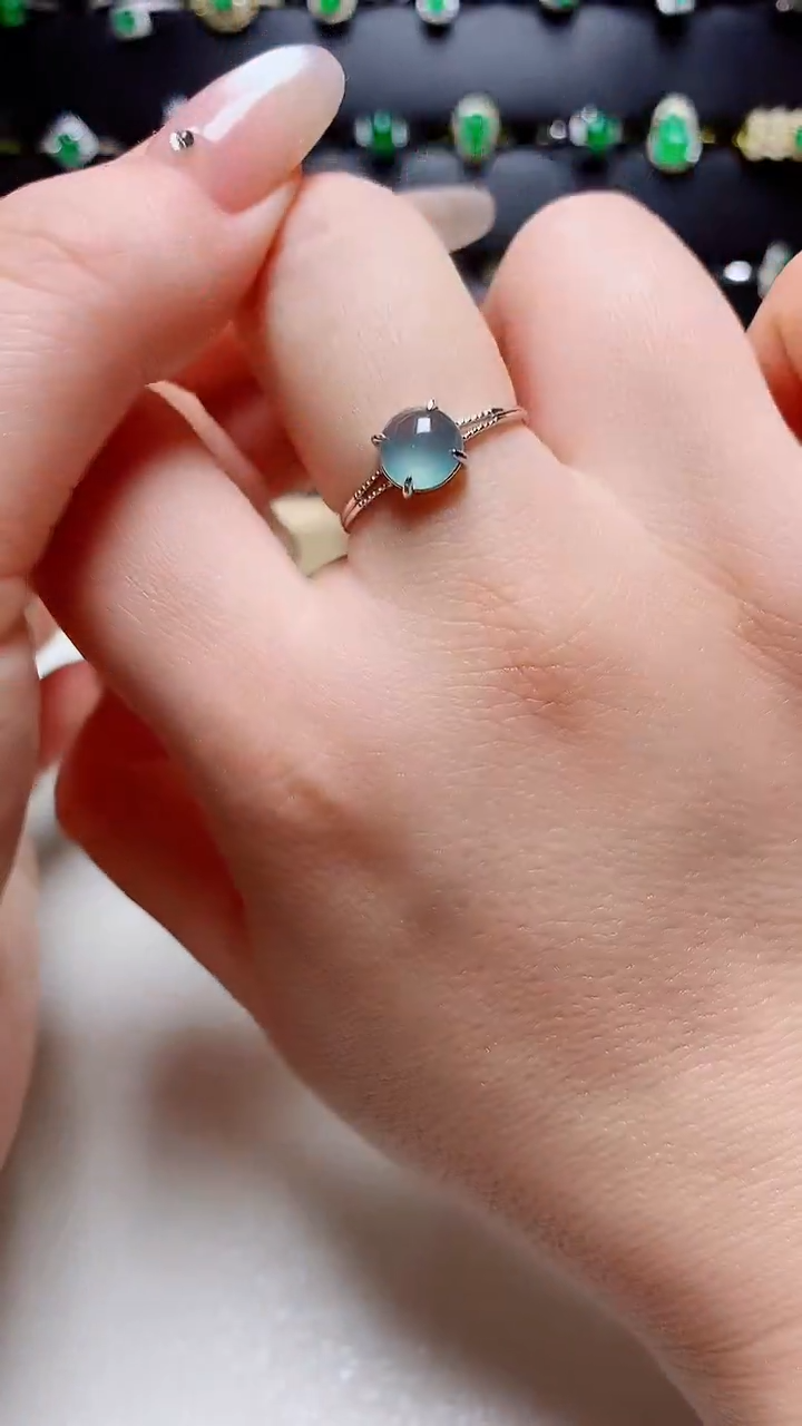 翡翠戒指银S925镶嵌天然翡翠s925银镶嵌