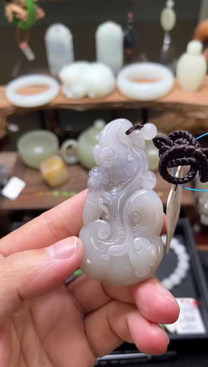 【闪购商品】和田玉手把未镶嵌青海烟紫 灵芝如意