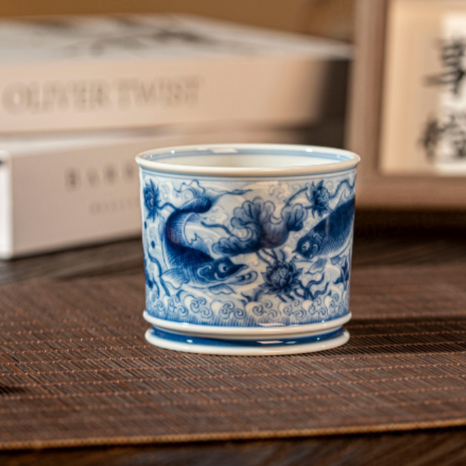 【小乔赏瓷】望月怀古淡海水鱼藻直口杯（包款）wyhg65