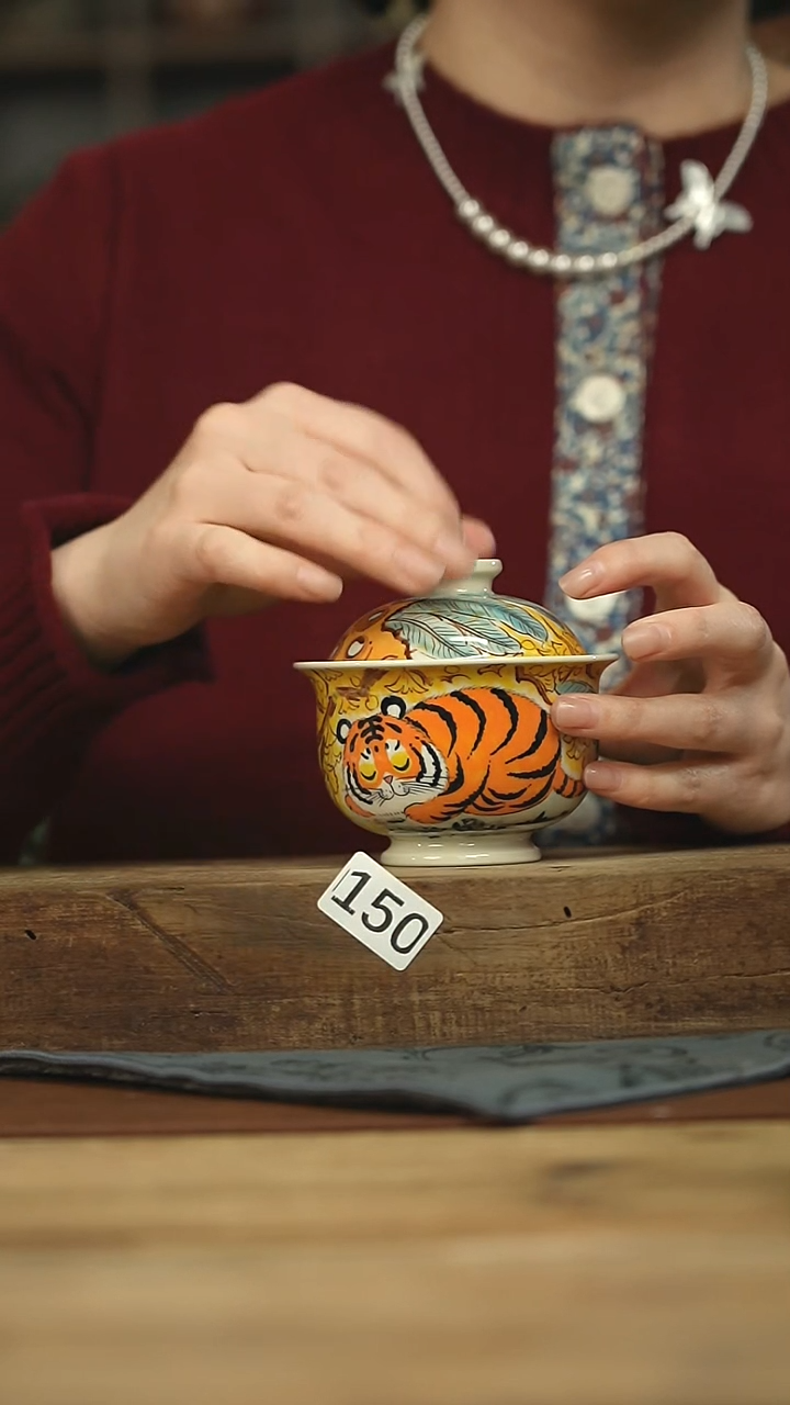 设计师手作款 泥古手绘盖碗