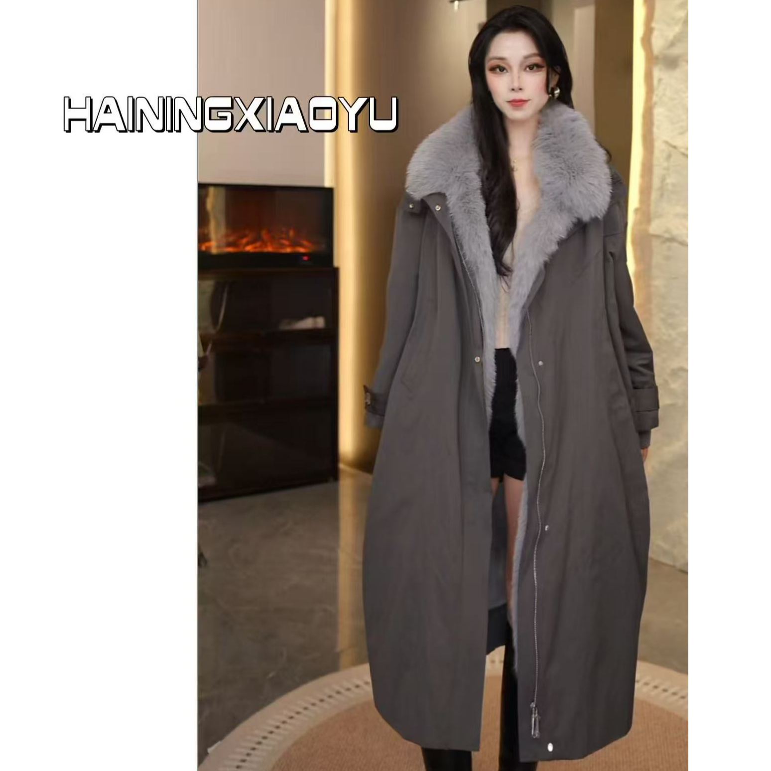 【倾城雨山】2025新款可拆卸獭兔内胆狐狸毛领派克服#ww