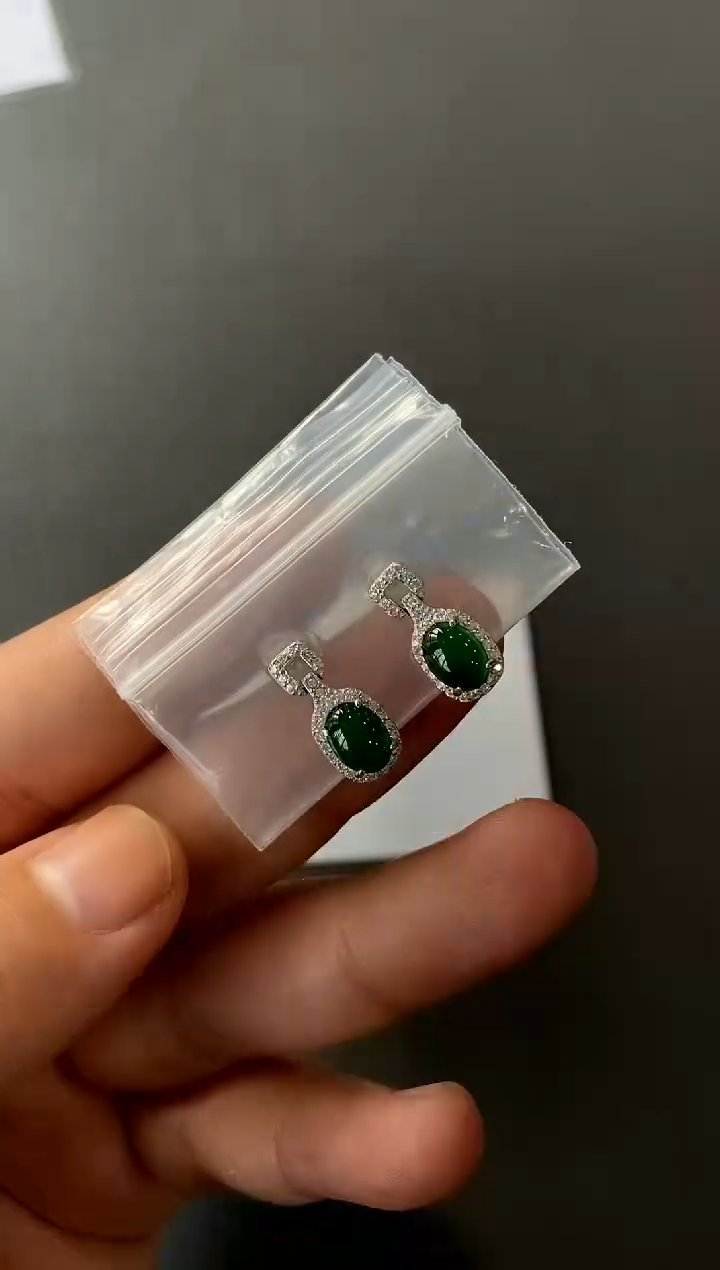 【闪购商品】翡翠耳饰银S925镶嵌买断价