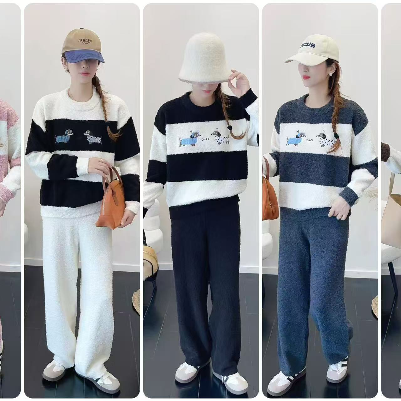 软绵绵两只腊肠狗系列条纹可家居可外穿