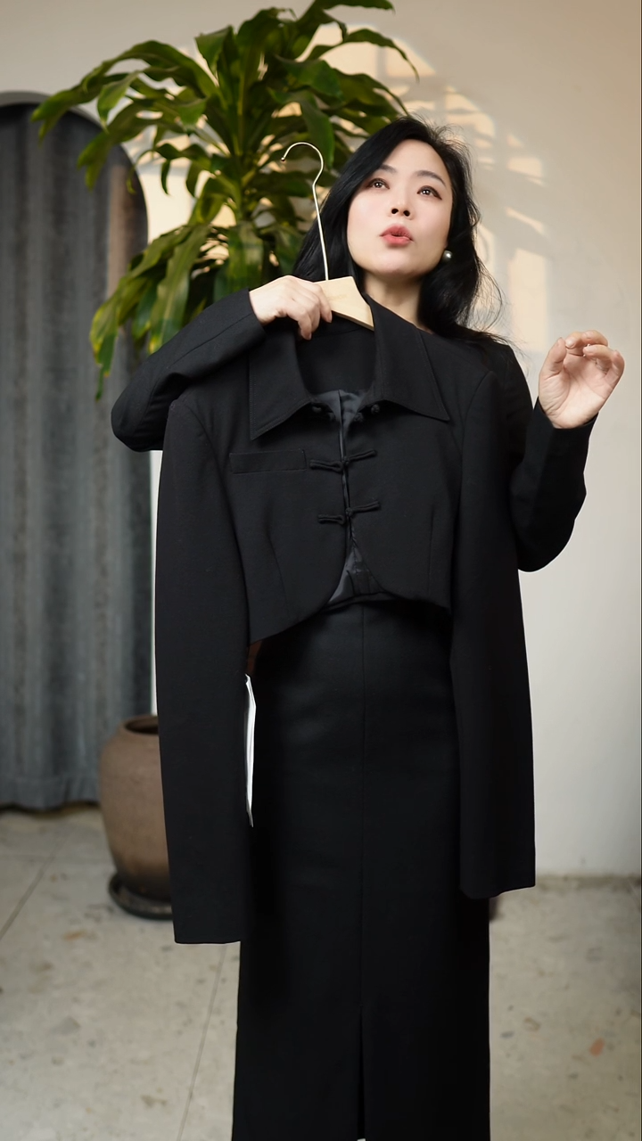 新中式盘扣短款上衣，黑色，M码