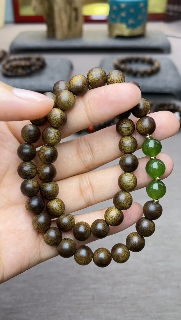 【闪购商品】沉香手串双圈芽庄玉化白棋楠0.8沉水+配饰