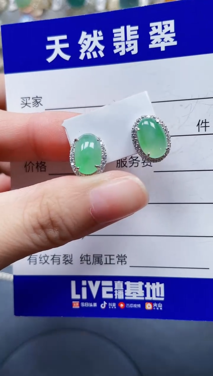 银S925镶嵌翡翠耳饰653