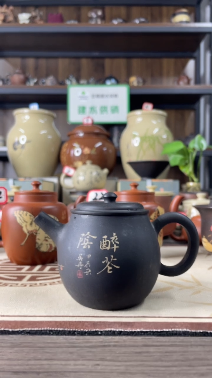 星****3建水紫陶刻填重工壶