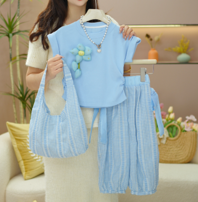 逗小铺2025新款女童休闲夏季短袖韩版卡通洋气套装S181