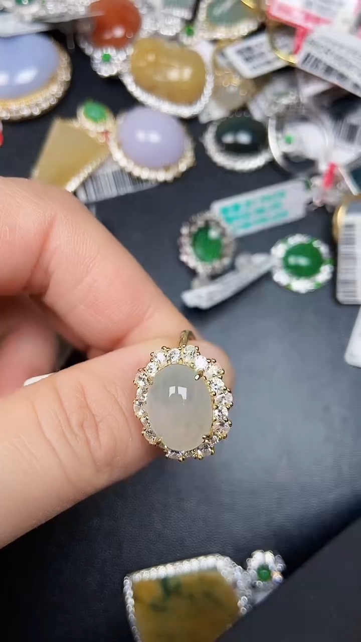 银S925镶嵌戒指翡翠3050