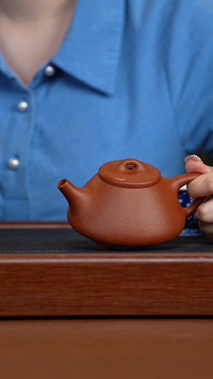茶壶紫砂手磨大红泥石瓢