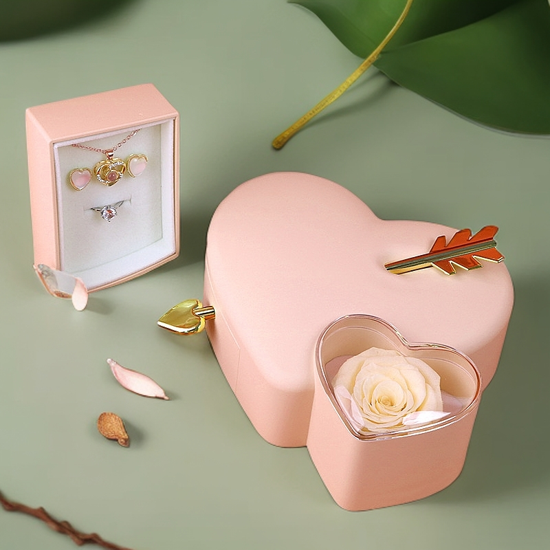 首饰盒/箱 开学季礼物热销一箭穿心玫瑰花戒指项链轻奢精致饰品盒