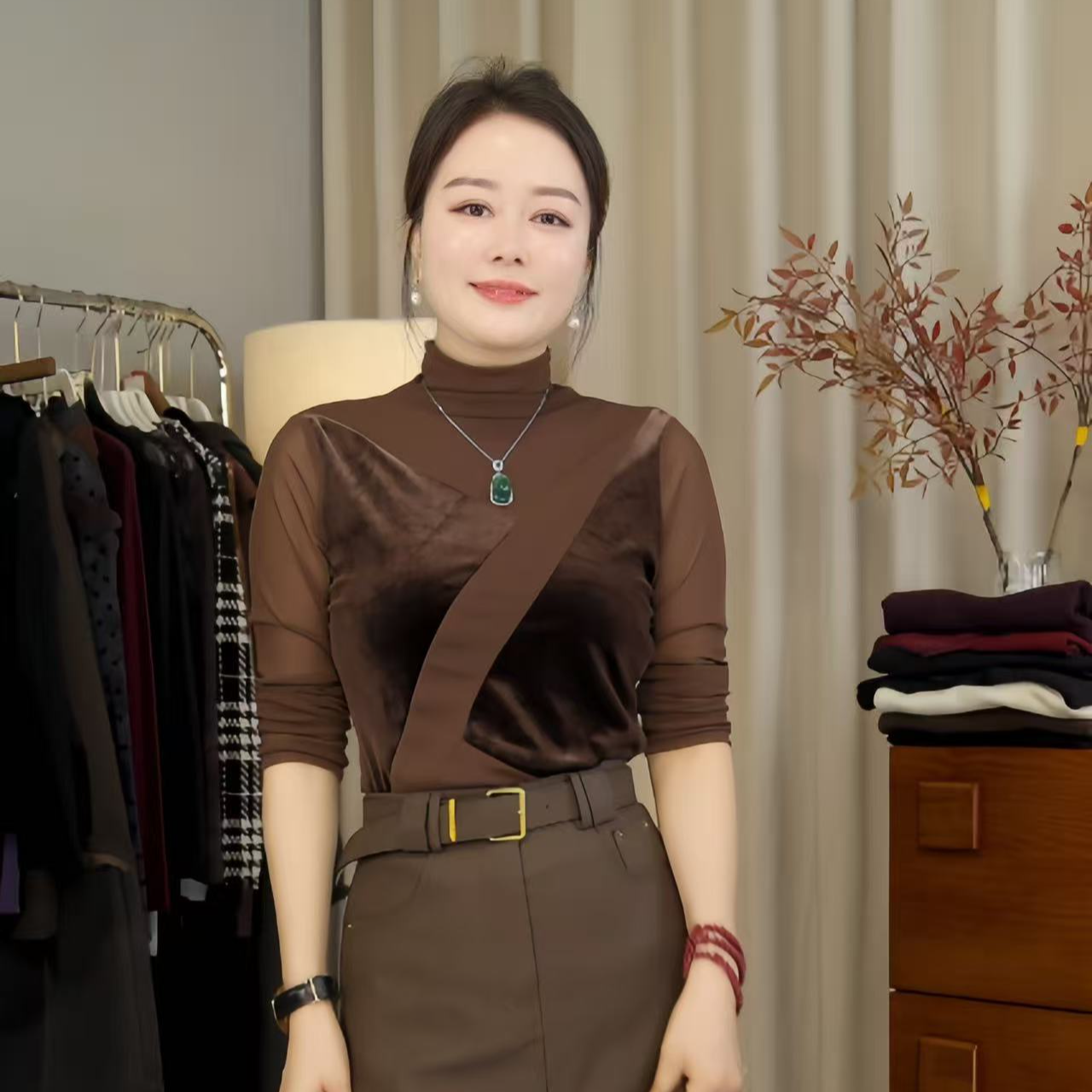 【安迪严选】2478413秋季新款洋气质半高领打底衫显瘦时尚百搭修身