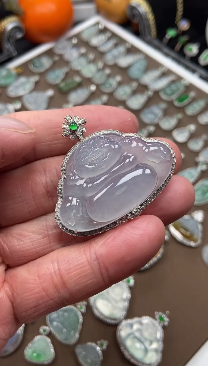 【闪购商品】翡翠吊坠(不含链)18K金镶嵌佛公