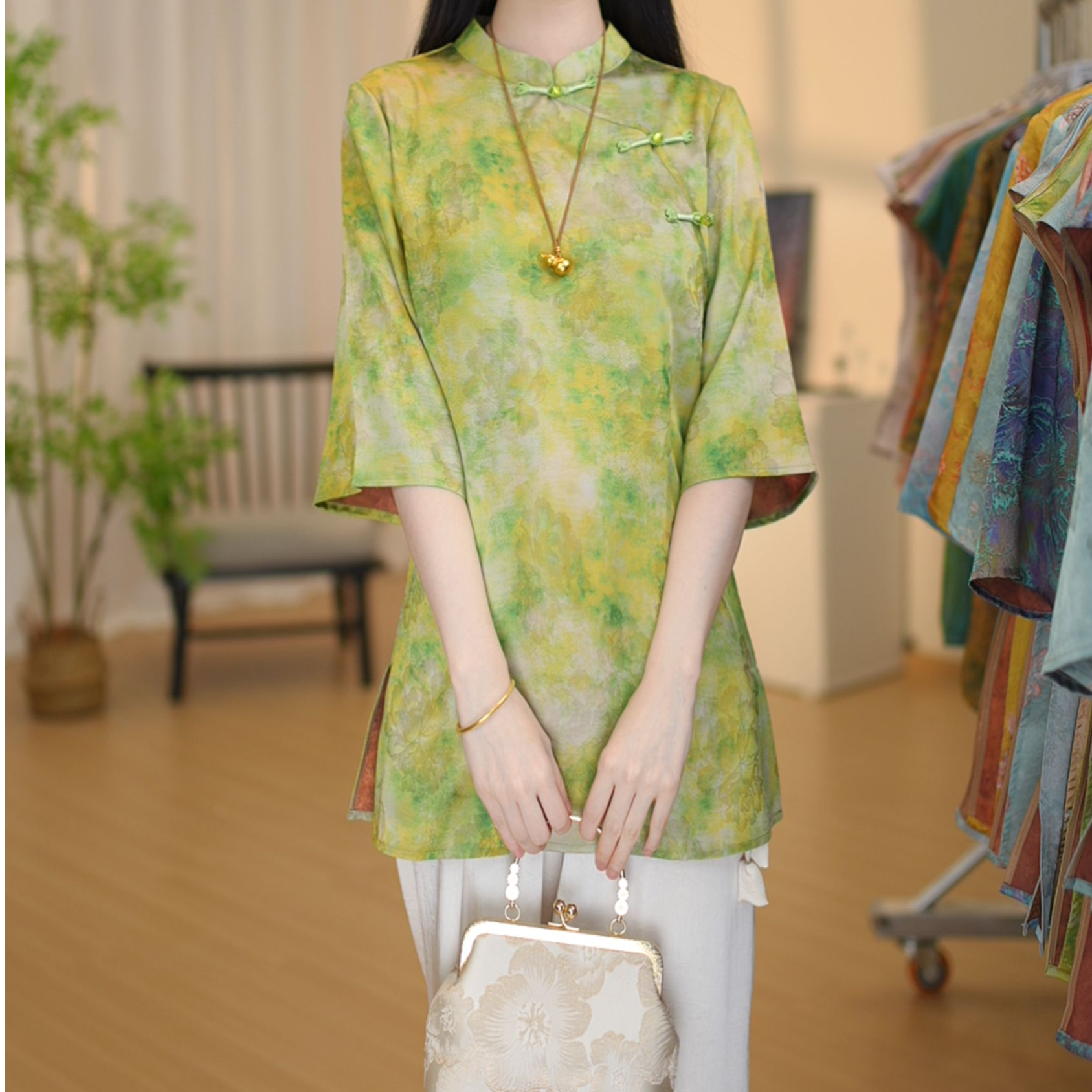 【3119-十里香】改良新中式国风复古宽松小衫七分袖上衣奥黛-园园