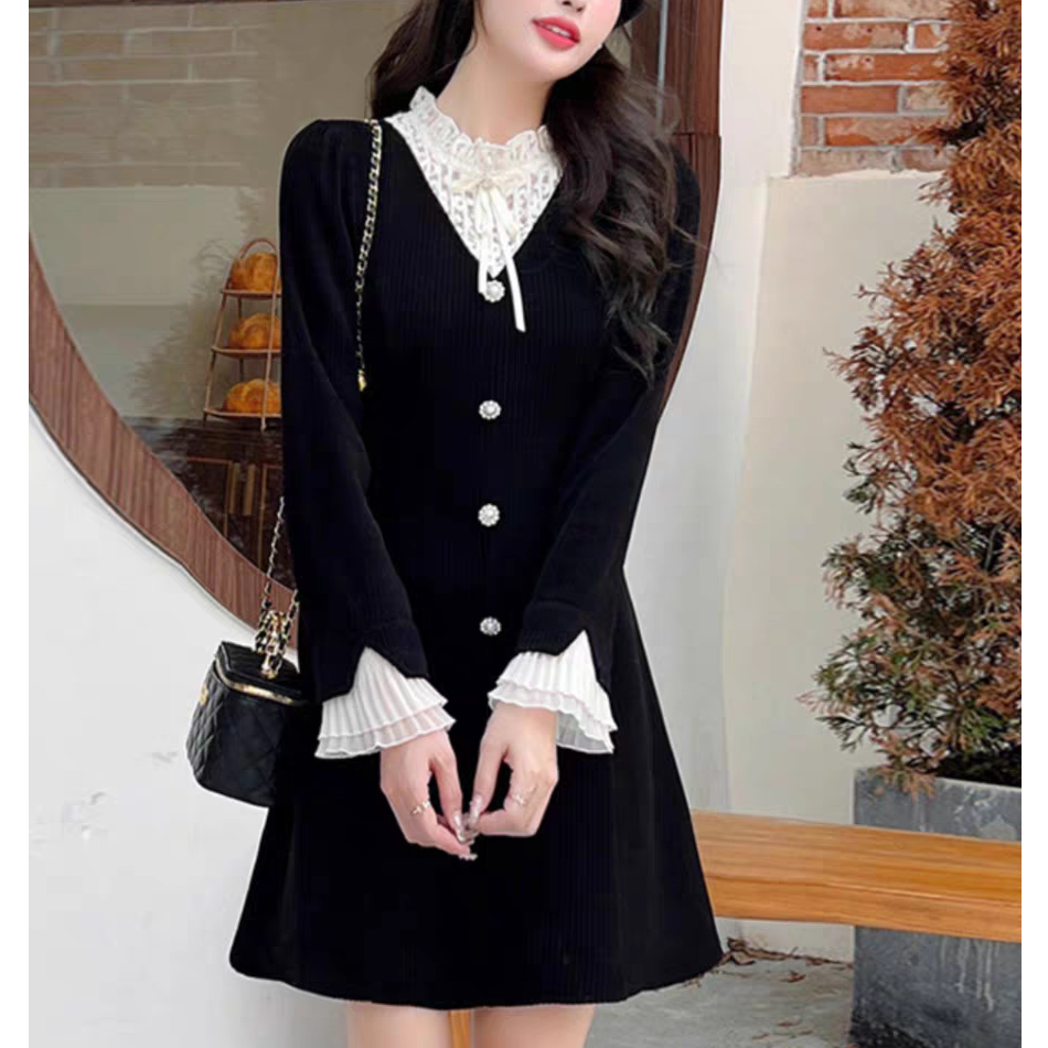 D509（无配饰）法式赫本风复古黑色连衣裙2025春季新款小个子连衣裙