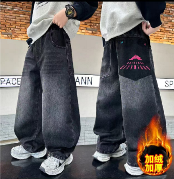 201170童装男童加绒牛仔裤2025冬季韩版潮酷时尚加绒加厚牛仔裤帅
