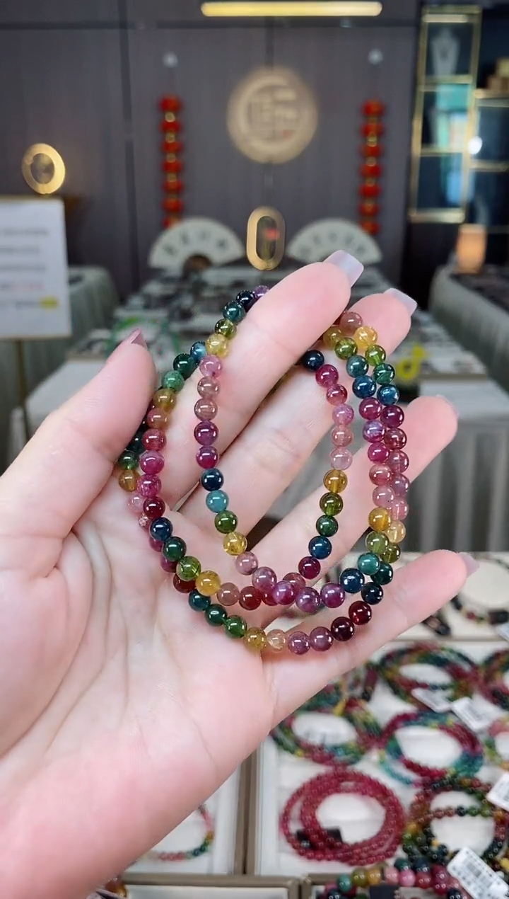 未镶嵌老矿碧玺彩虹三圈手串5mm+碧玺hon多样性发货一条