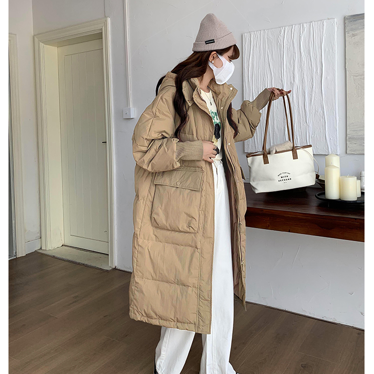 反季断色清仓长款连帽过膝白鸭绒羽绒服宽松大码女装保暖外套