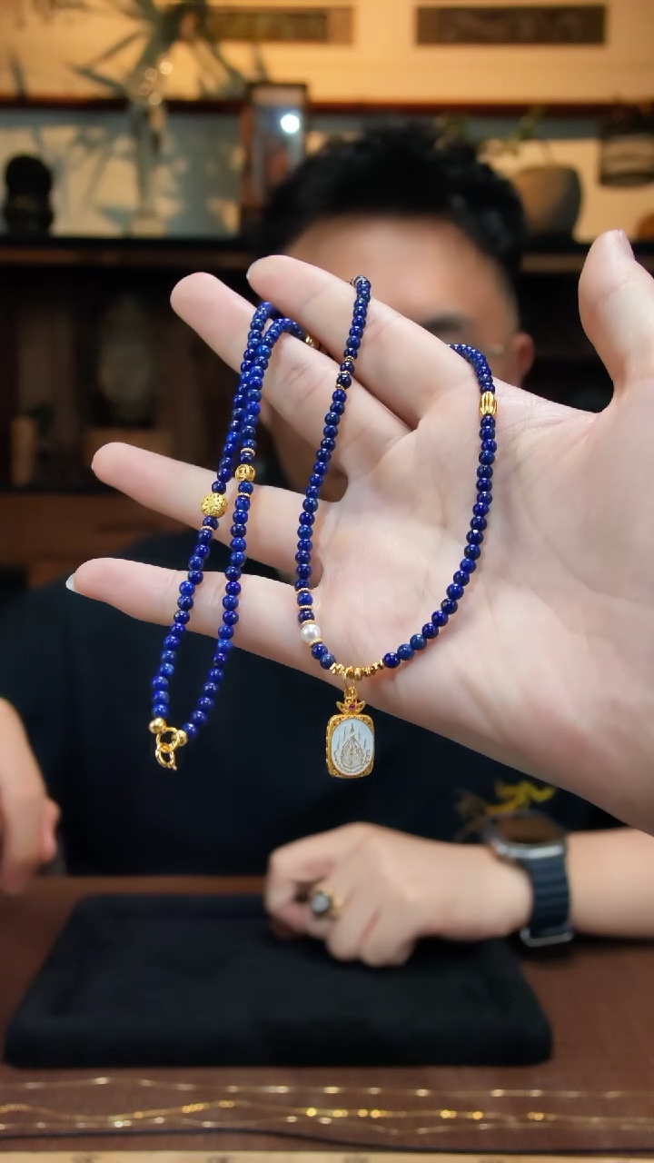 青金石银S925镶嵌项链S925银青金石项链TS