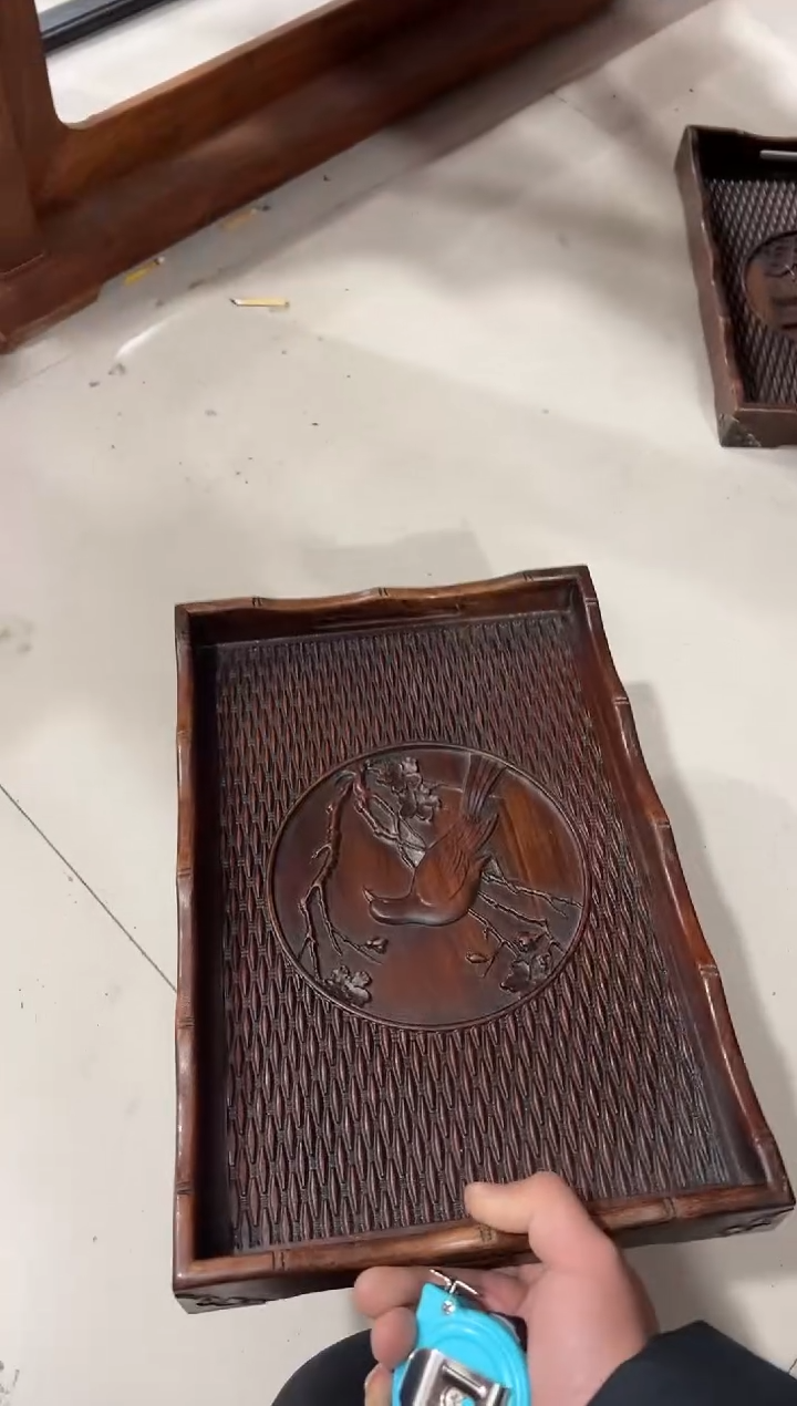 小*界花梨木花鸟紧闭纹茶盘