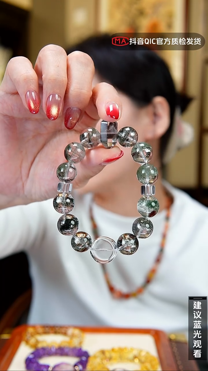 未镶嵌手链水晶❄****️双十二漏价 天然绿幽灵白水设计款手粗