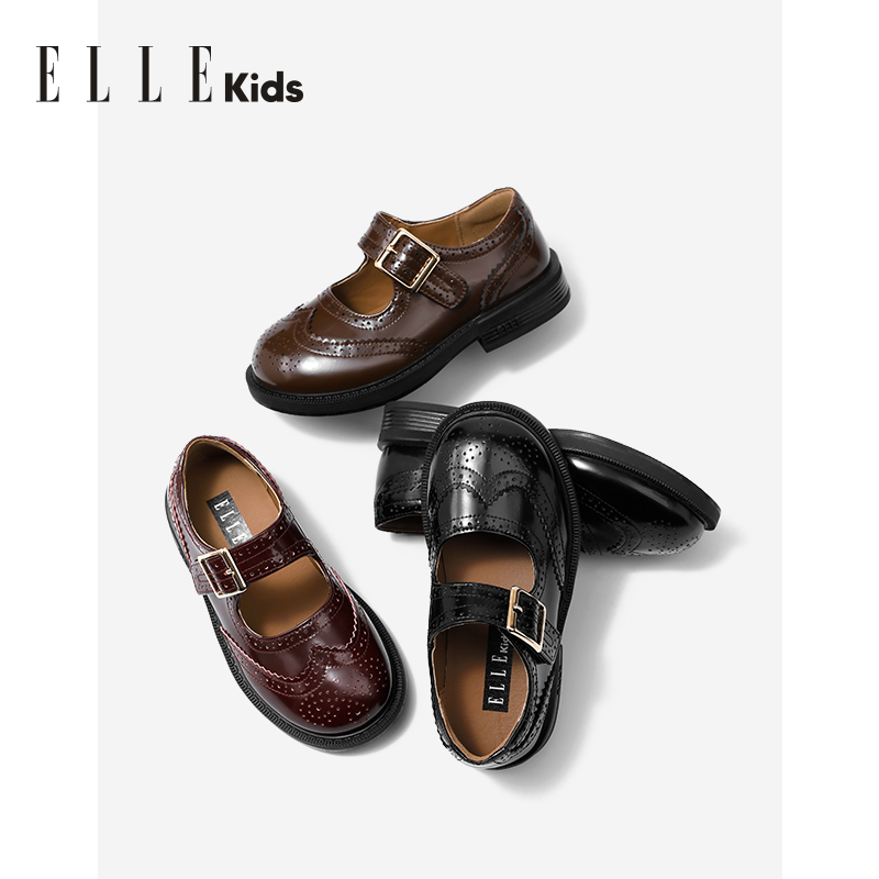 ELLE KIDS童鞋女童小皮鞋春季新款儿童鞋子英伦风软底小女孩单鞋