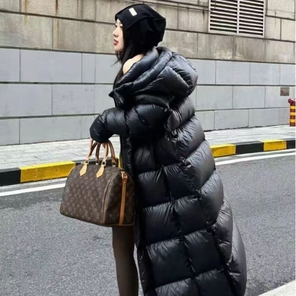 黑钻 羽绒服款韩版黑钻长款连帽防风外套加厚冬季百搭011