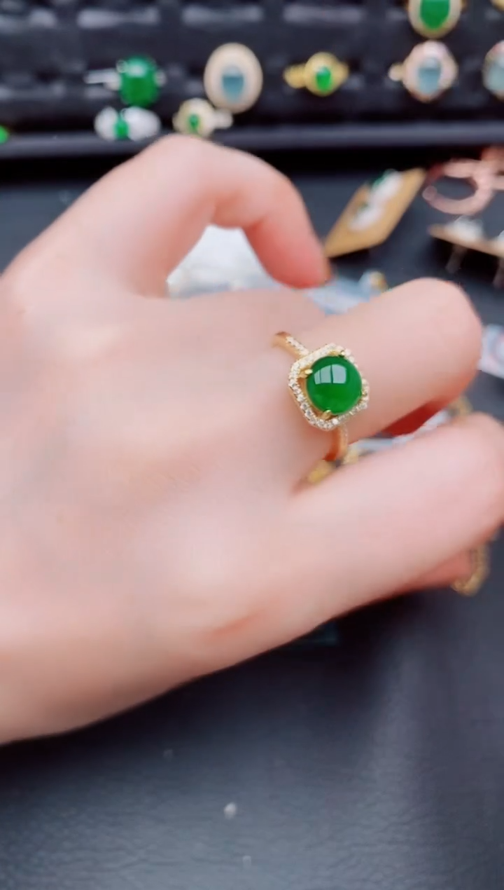 【闪购商品】翡翠戒指银S925镶嵌天然a货翡翠662