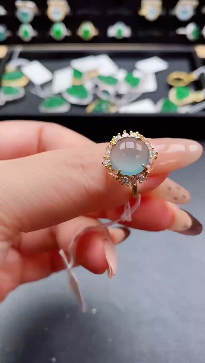 银S925镶嵌戒指翡翠1