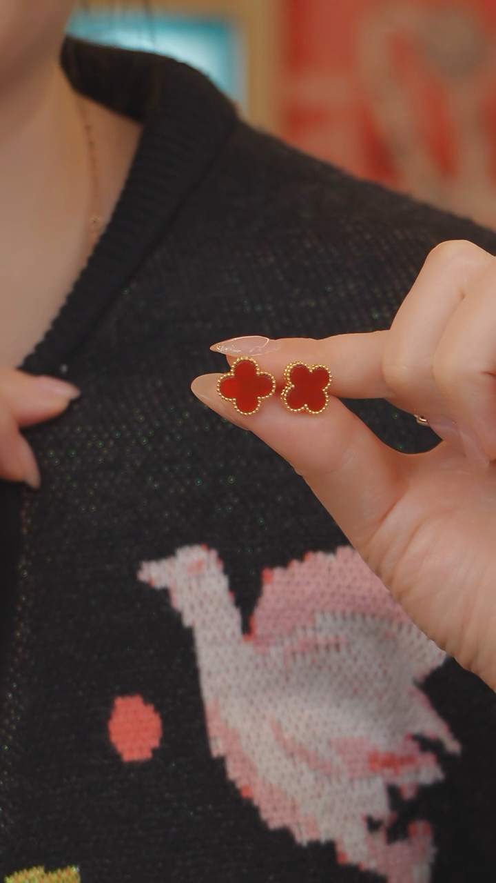 【闪购商品】玛瑙/玉髓耳饰18K金镶嵌耳钉