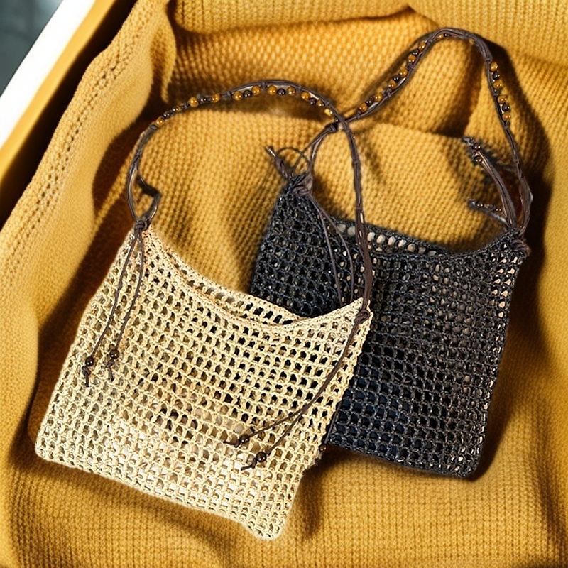 【MIA】出韩国单拉菲草沙滩包全手工编织包中包单肩斜挎大容量慵懒