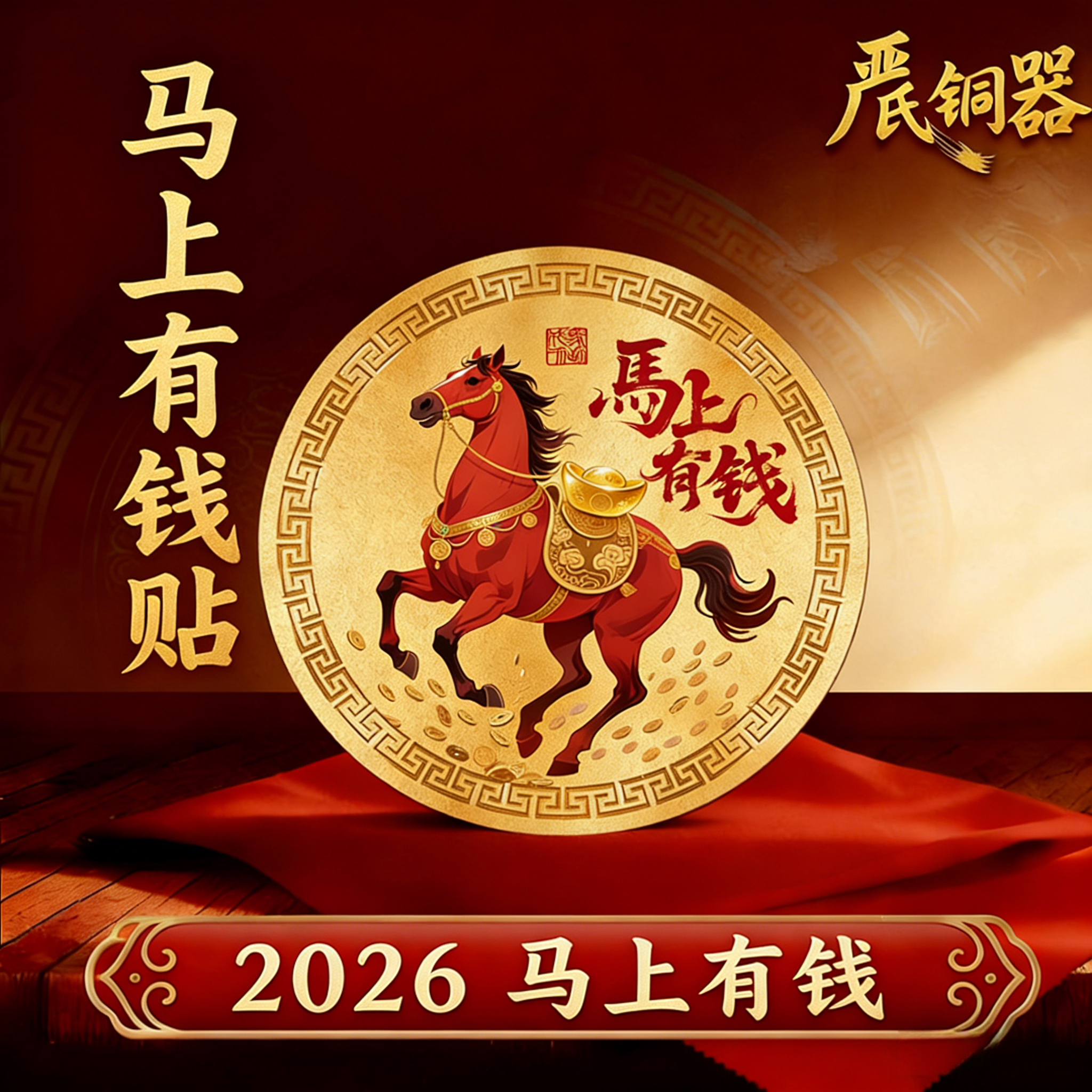 【严氏】2026年生肖马自粘贴马上有钱手机贴装饰贴文创纸招财贴