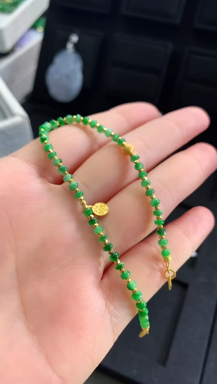 【闪购商品】翡翠手链18K金镶嵌手链