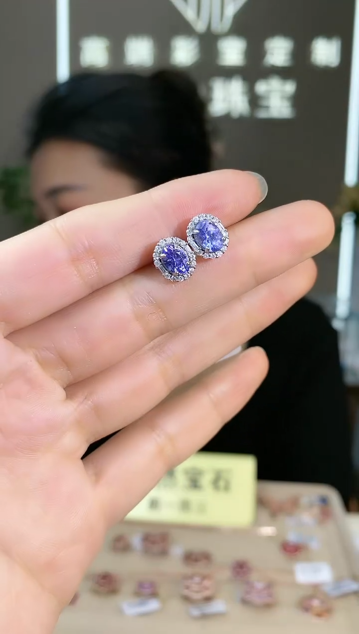 【闪购商品】坦桑石耳饰银S925镶嵌耳饰