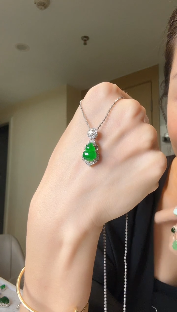 翡翠银S925镶嵌吊坠(不含链)天然翡翠吊坠1